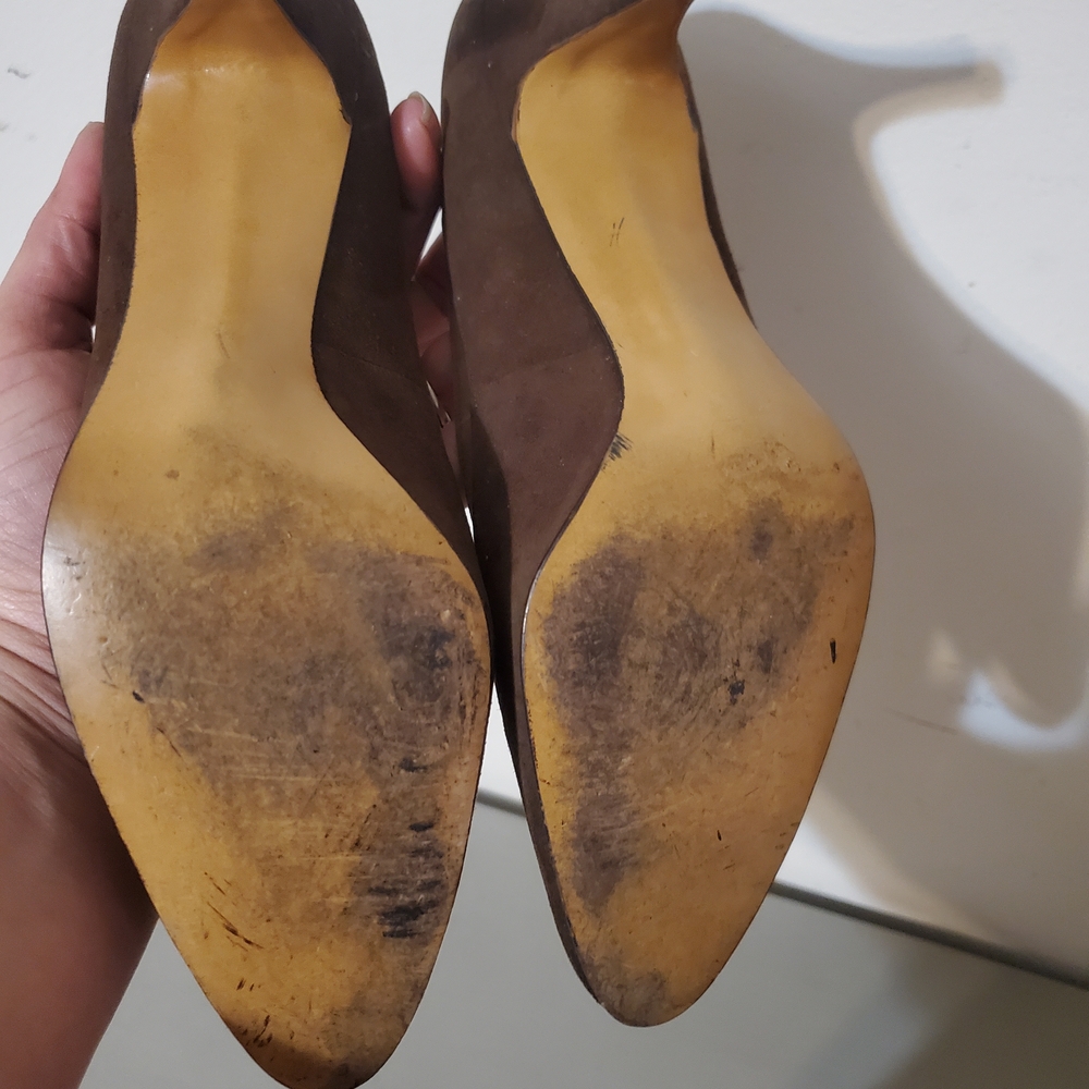 Vintage Brown Suede Colorblock Heels Size 6.5 1960s - Picture 8 of 9